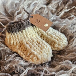 Wollen slofjes wit/bruin maat 18