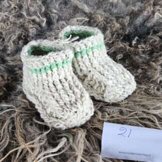 Wollen slofjes wit/groen maat 21